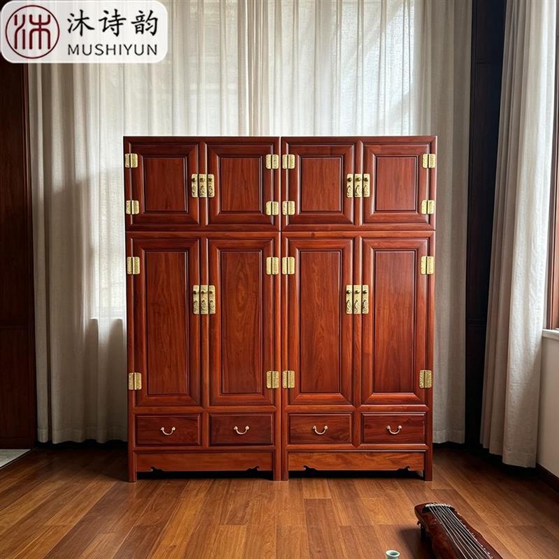 红木家具非洲花梨木实木衣柜全实木中式仿古四门家用卧室顶箱柜
