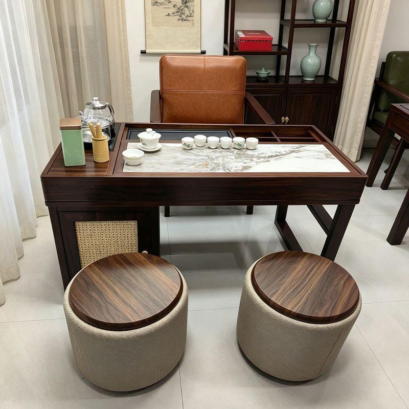宋式美学胡桃实木茶桌椅组合小户型家用茶台可收纳推拉桌面茶几