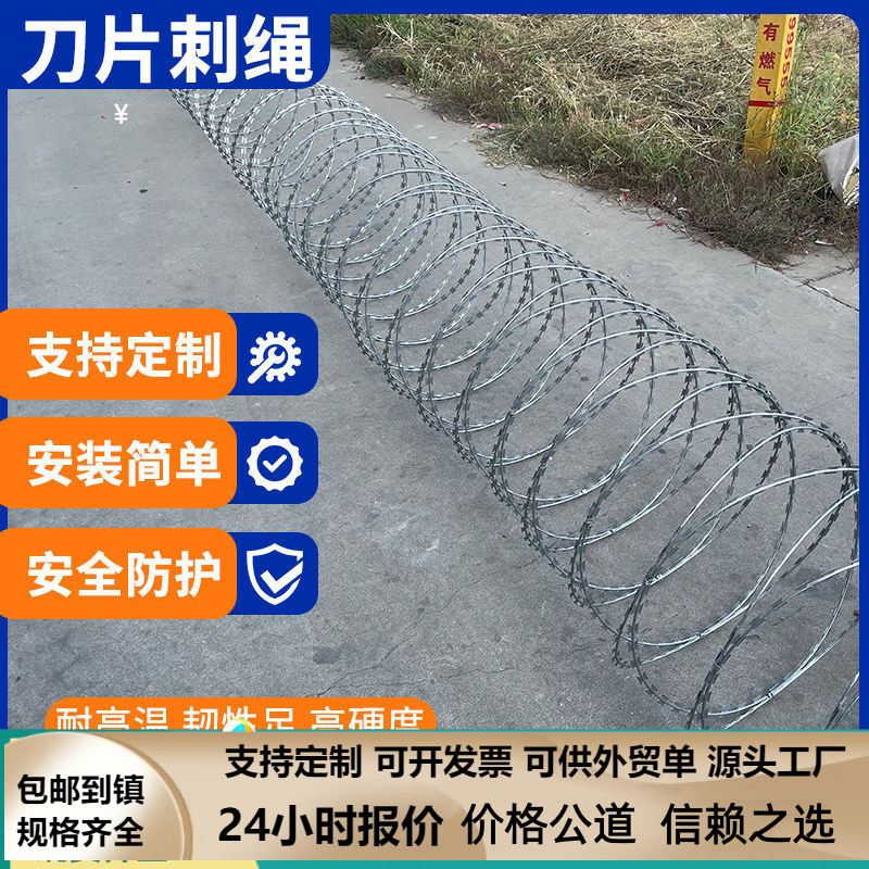 刀片刺绳围墙防盗防爬刺庭院防盗防爬刺铁丝网监狱围栏隔离防护网图片