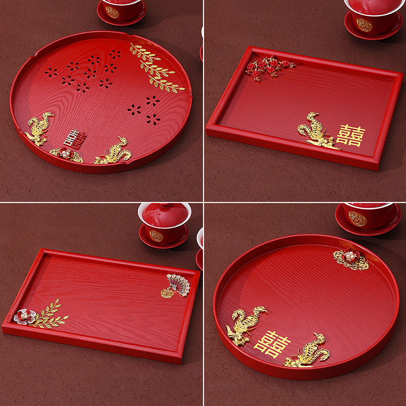 结婚新郎新娘敬酒敬茶托盘立体花