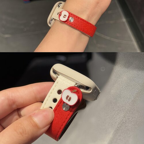 立体可爱苹果拼色双钉皮质表带适