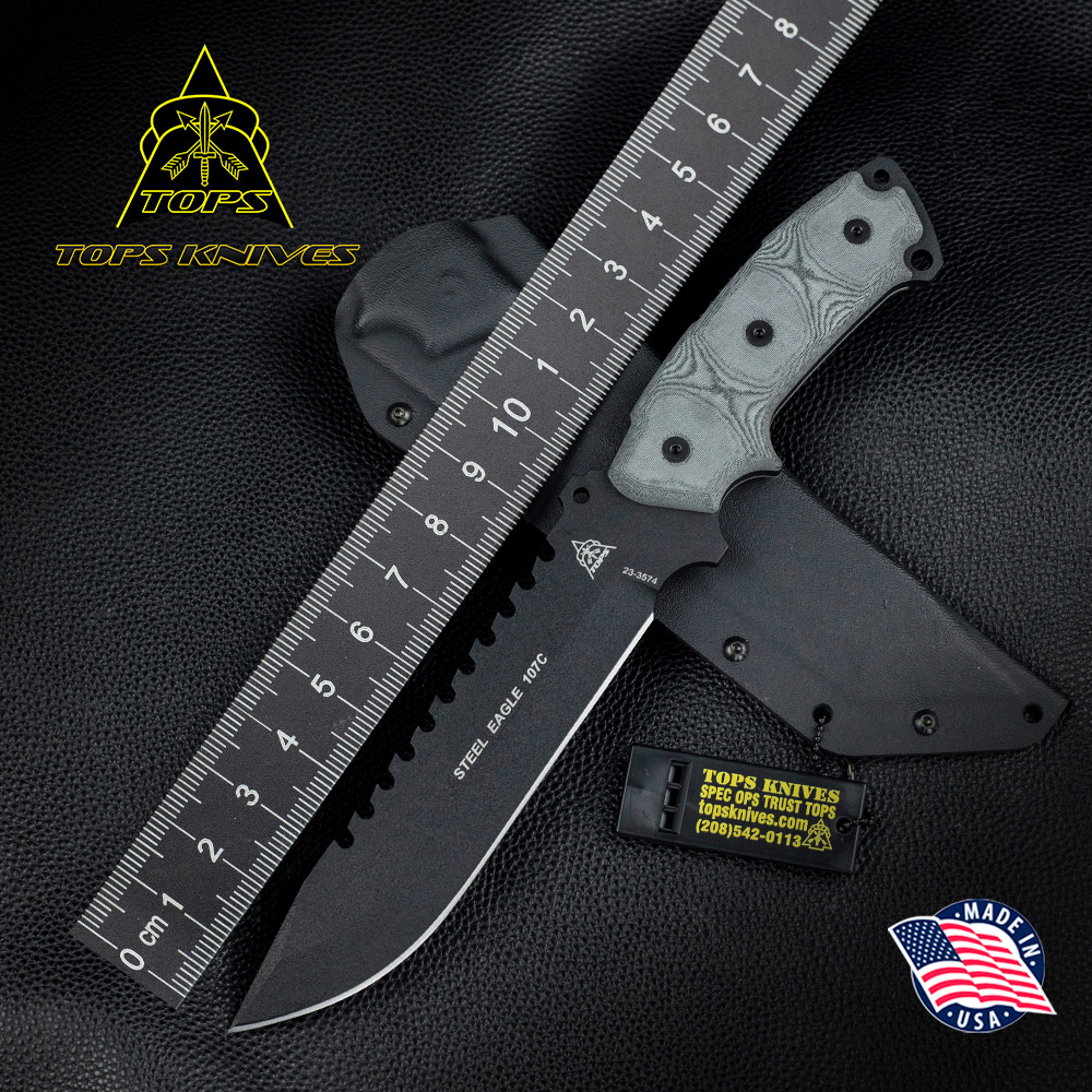 美国进口TOPS托普斯107C钢鹰户外高碳钢野营生存防卫装备战术直刀