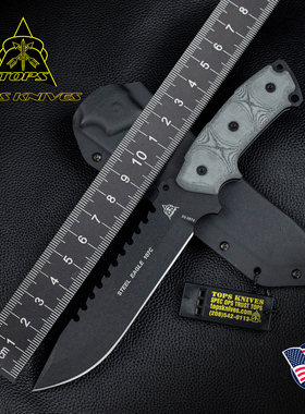 美国进口TOPS托普斯107C钢鹰户外高碳钢野营生存防卫装备战术直刀