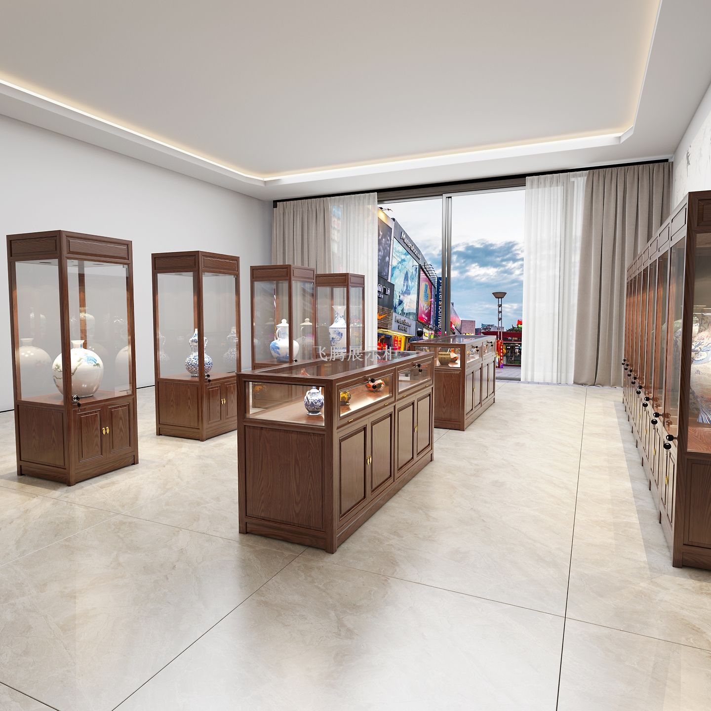 新中式实木珠宝展示柜玻璃玉器首饰古董文玩博古陈列柜中岛台图片