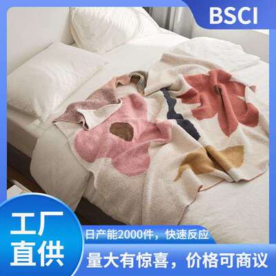 瑞景厂家直销加厚北欧A类半边绒卧室针织花卉图案毛毯沙发毯子