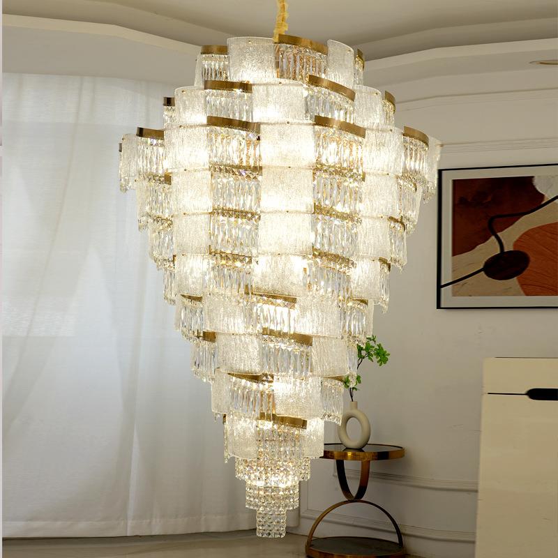 豪华别墅客厅水晶灯复式楼中空楼梯长吊灯高端公寓新款挑空大吊灯