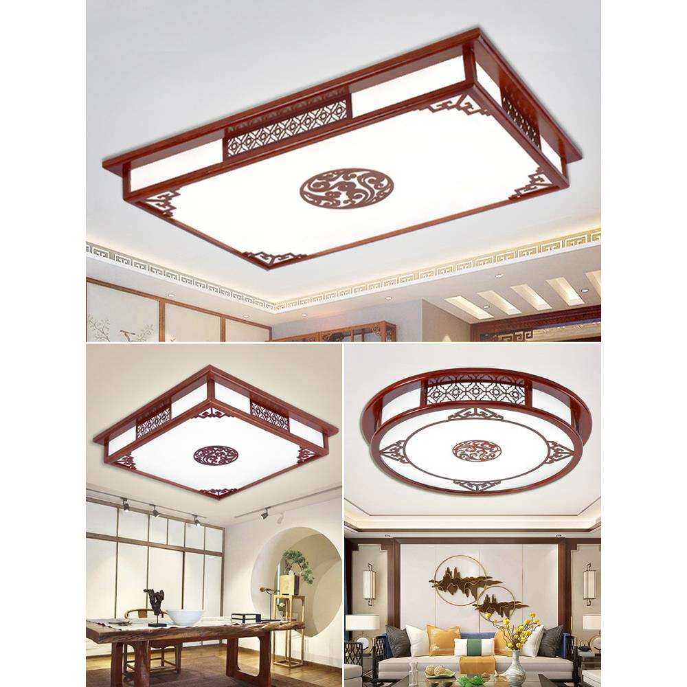 新中式吸顶灯长方形led灯具实木中国风仿古典客厅灯卧室套餐灯饰