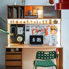 木邻艺术家实木书桌书架一体收纳书柜奶油风家用樱桃木学习电脑桌