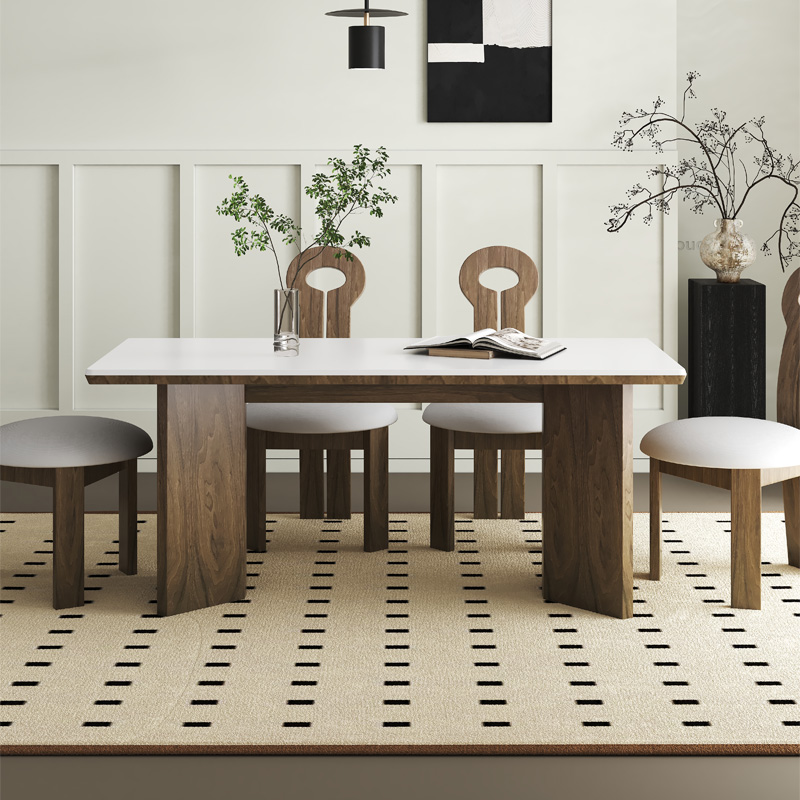 实木餐桌家用饭桌现代简约原木侘寂风胡桃木岩板餐桌椅组合长方形