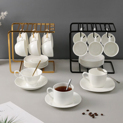 欧式骨瓷纯白咖啡杯碟陶瓷咖啡器具咖啡杯套装带架子定制印字logo