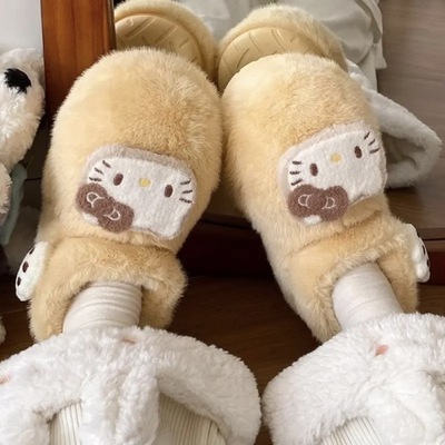 毛绒Kitty棉拖鞋女士冬加厚家居室内可外穿厚底包跟加绒保暖棉鞋