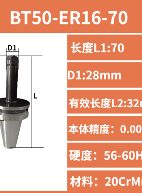 BT50-ER25/32/40/-45超短弹性夹头数控刀柄
