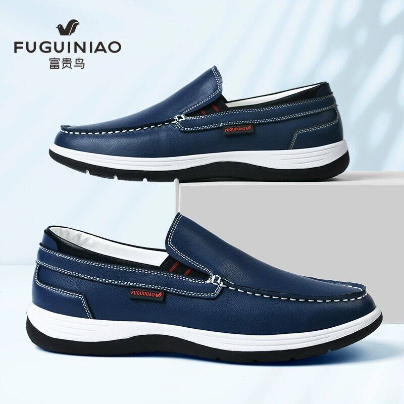 富贵鸟休闲皮鞋男款夏季皮面2026新款爸爸男鞋高级感一脚蹬乐福鞋