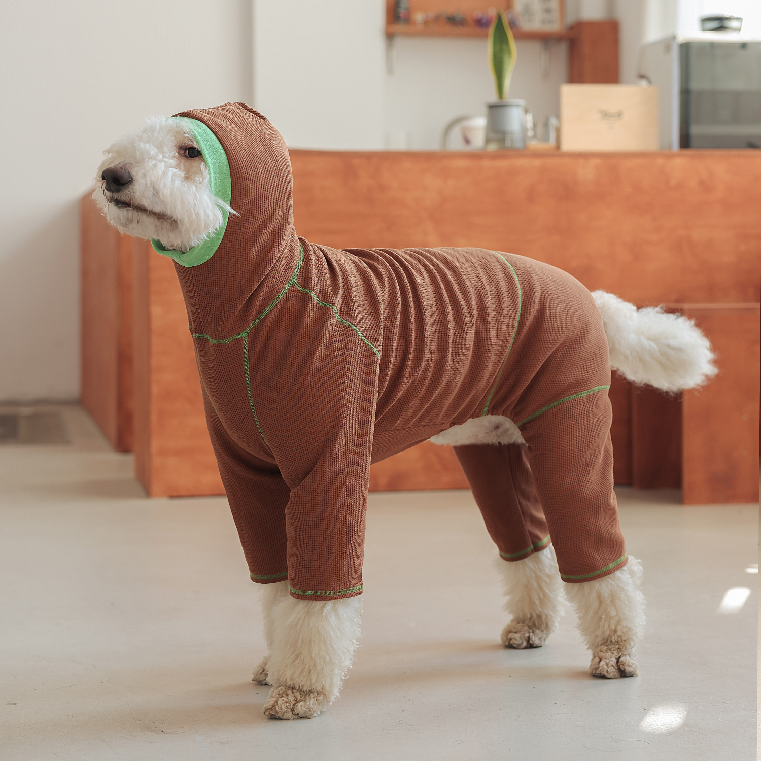 华夫格狗狗大型犬四脚衣连帽衫潮