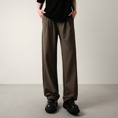 CONVERGES高级垂感弹力西裤男秋冬加绒潮流宽松阔腿直筒休闲长裤