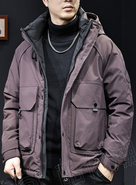 爆款羽绒服男冬季2025新款加厚保暖连帽男士潮牌工装高端外套大码
