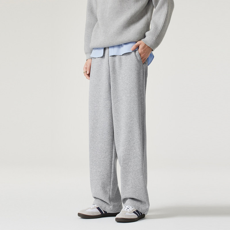 Kuvine休闲运动裤男款加绒针织卫裤男秋冬季美式直筒宽松阔腿裤子