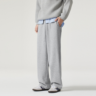 Kuvine休闲运动裤男款加绒针织卫裤男秋冬季美式直筒宽松阔腿裤子
