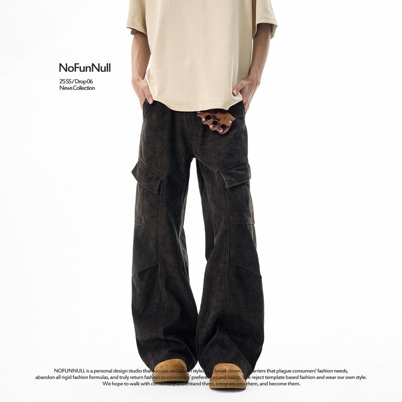 NOFUNNULL 2025秋大理石纹高级感设计牛仔裤多口袋拼接工装裤男女,男装,牛仔裤,淘宝优惠券,粉丝福利购,淘宝优惠卷