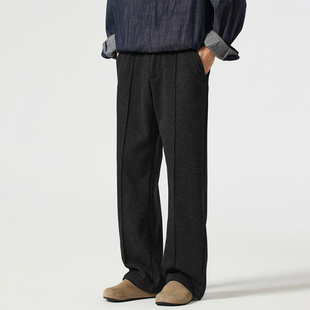 Kuvine高级感老钱风冬季加绒加厚羊毛西裤宽松直筒百搭男士休闲裤