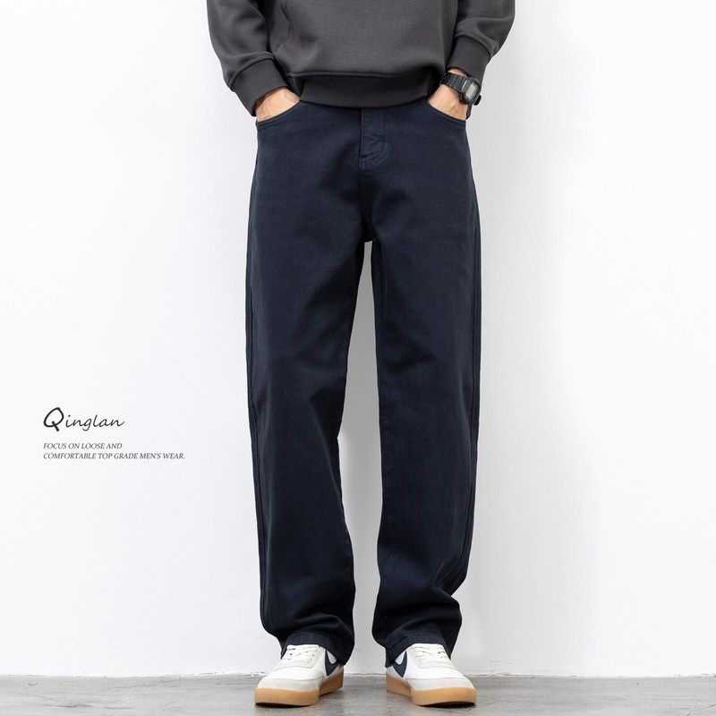 轻澜加绒牛仔裤男直筒宽松潮流休闲弹力长裤大码冬季加厚裤子秋冬