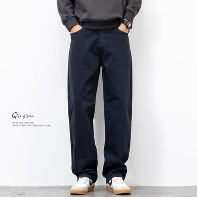 轻澜加绒牛仔裤男直筒宽