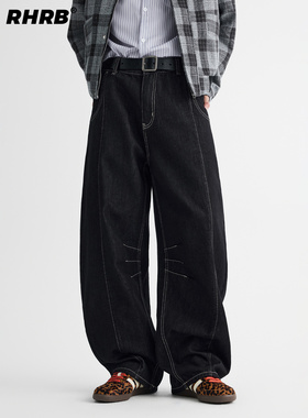RHRB莱赛尔丹宁黑色弯刀牛仔裤男秋季原牛宽松阔腿直筒长裤子秋冬