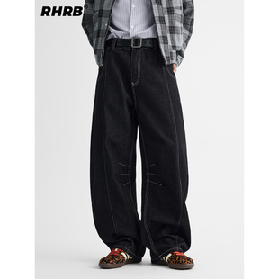 RHRB莱赛尔丹宁黑色弯刀牛仔裤男秋季原牛宽松阔腿直筒长裤子秋冬