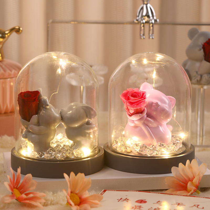 情人节永生花告白小熊玫瑰花礼盒新婚摆件生日礼物送女生女友女孩