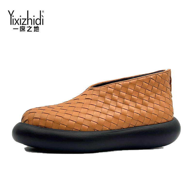 一席之地休闲编织高帮鞋深口鞋