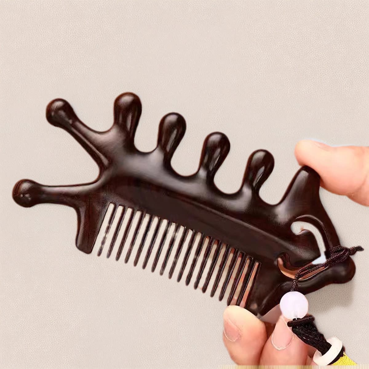 头疗宽大齿梳天然黑檀木梳子纯头部经络按摩木梳疏通男女养发眼部