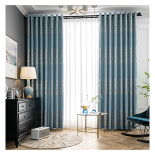 遮光隔热窗帘北欧简约避光挂钩式窗帘布新款卧室阳台全防晒遮阳布