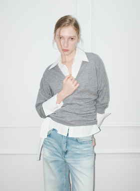 Heemmi/赫觅 设计师品牌 100澳洲羊毛v领收腰针织衫上衣