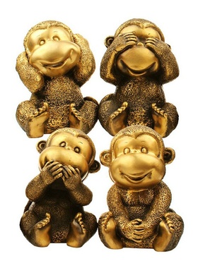 黄铜猴子摆件黄铜四不猴不听不说不看不动猴黄铜器