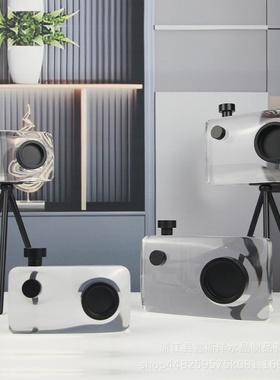 轻奢黑色水晶照相机摆件客厅电视柜茶几玄关样板间家居软装饰品