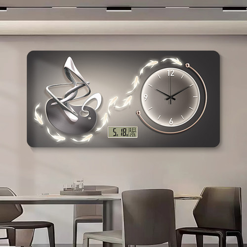 现代无障碍豪华大尺寸计量箱装饰画2025新配电箱阻挡抽象餐厅挂钟
