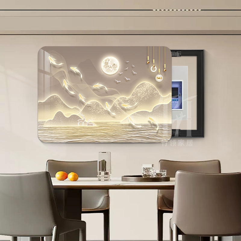 现代轻奢福鹿山水电表箱装饰画2025新款配电箱遮挡电闸开关盒挂画