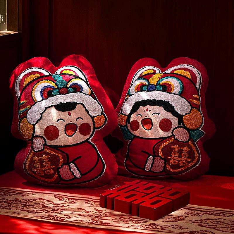 结婚陪嫁喜字抱枕一对