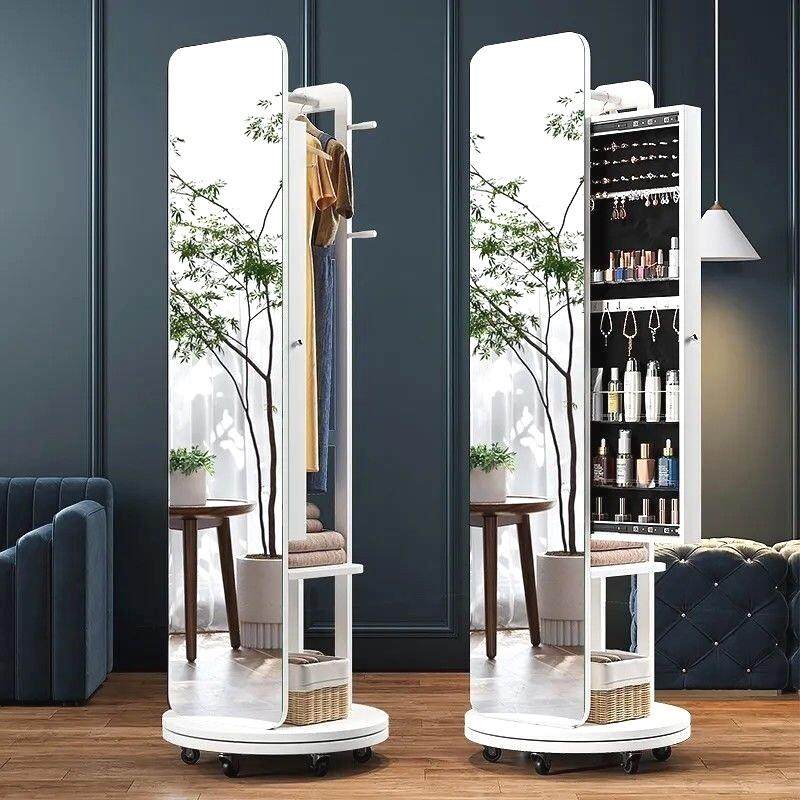 穿衣镜全身镜实木卧室可旋转移动衣帽架挂衣架一体落地镜子
