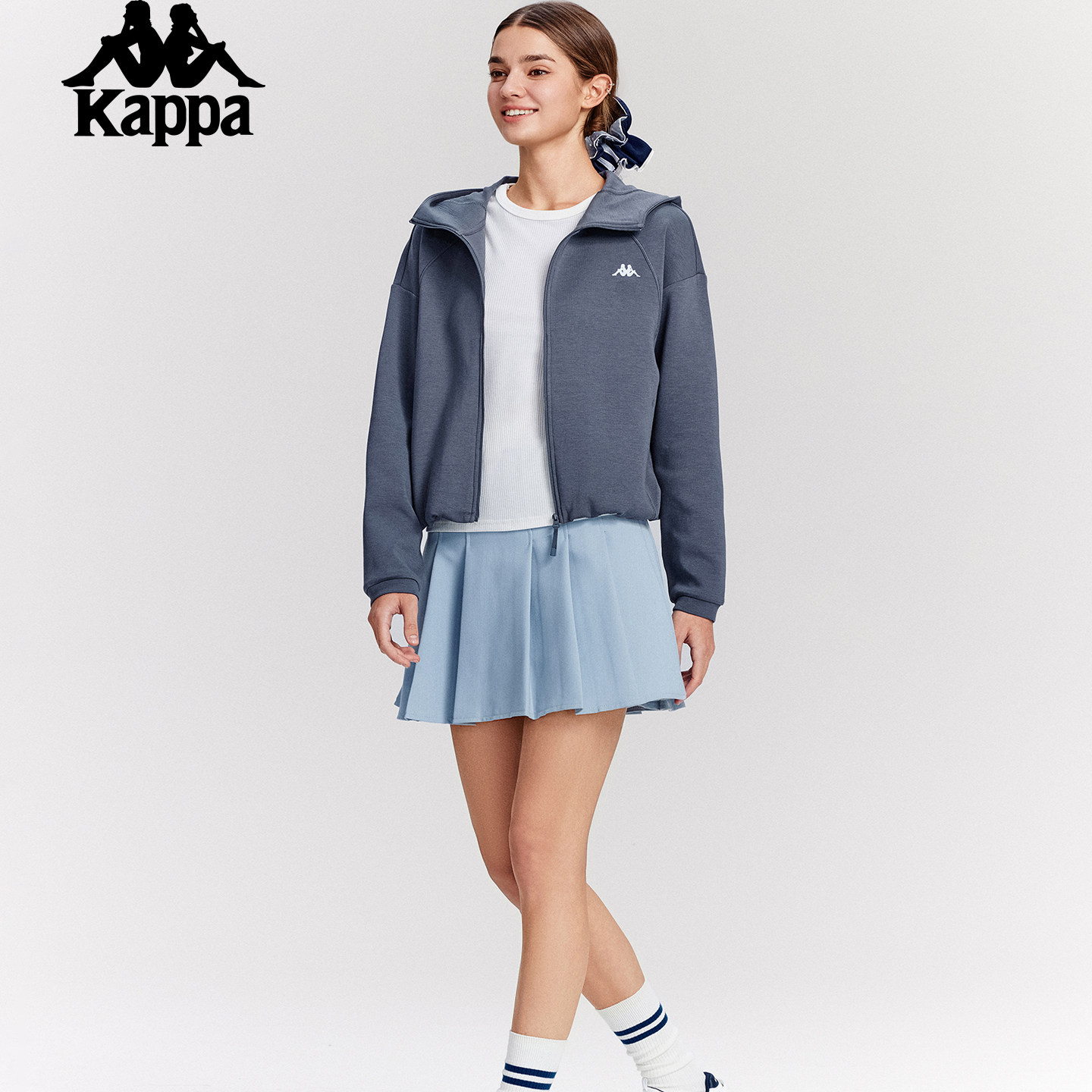 Kappa卡帕背靠背2025新品秋季弹力针织开衫连帽运动卫衣外套女款