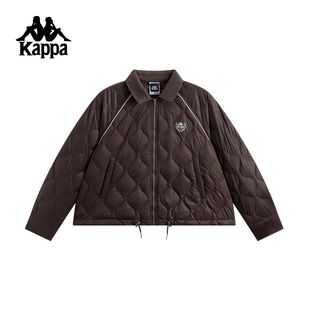 Kappa卡帕背靠背羽绒服女2冬季新款休闲运动外套短款翻领保暖上衣