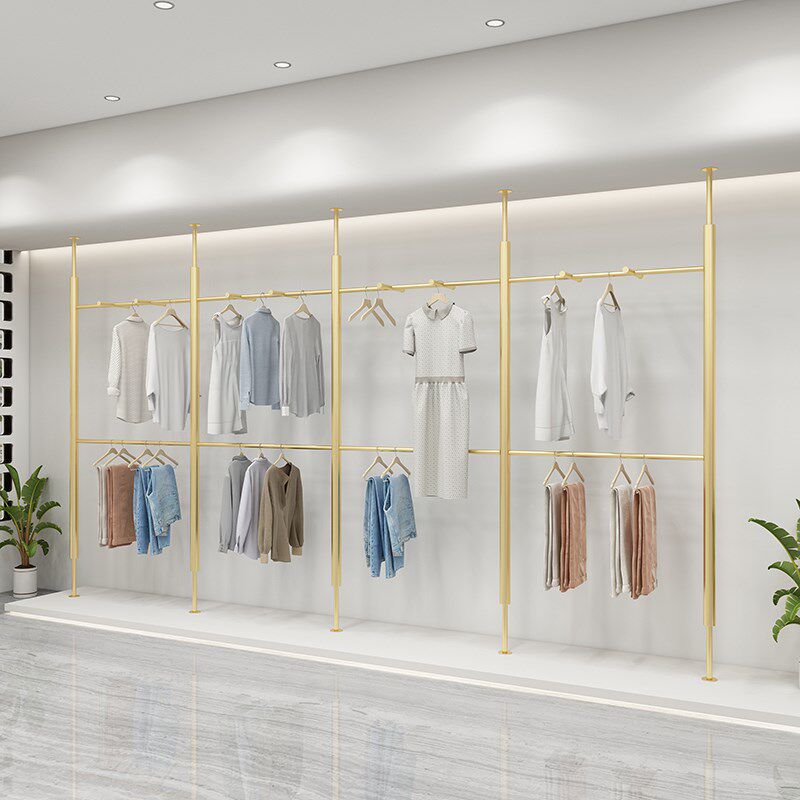 服装店展示架不锈钢上墙立柱男女装店壁挂陈列货架双层挂衣服架子