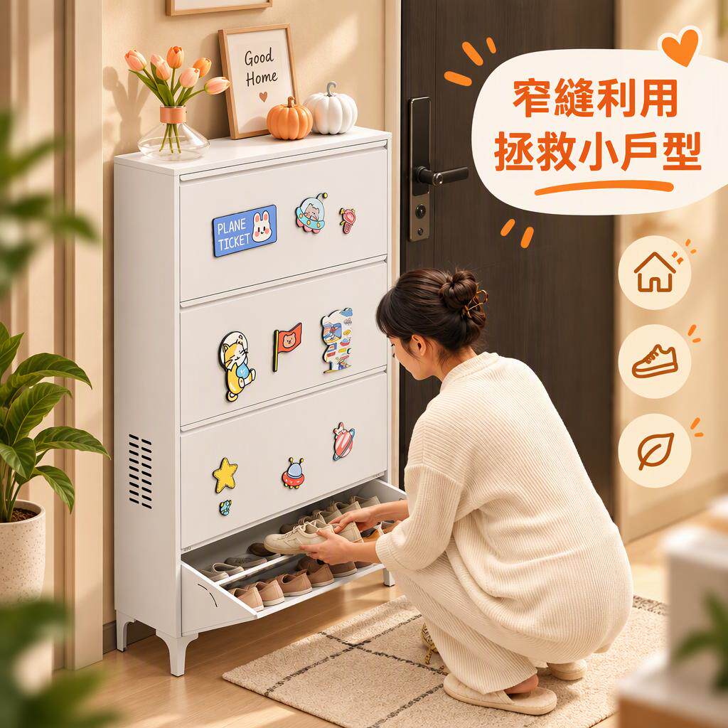 20cm简约落地鞋柜家用大容量多层收纳柜白色储物柜卡通装饰门厅柜