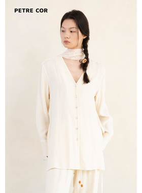 PETRECOR独立设计师官方店灯芯绒V领宽松飘带衬衫上衣女25秋冬