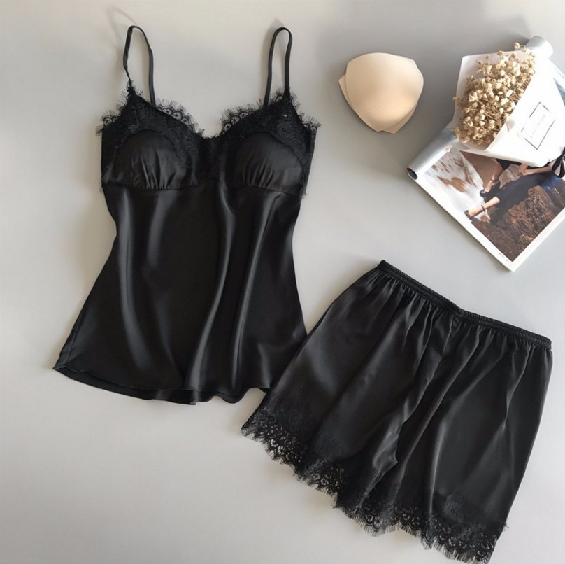 Suit Casual V-Neck Female 2 Piece Nightwear Shorts Set睡衣