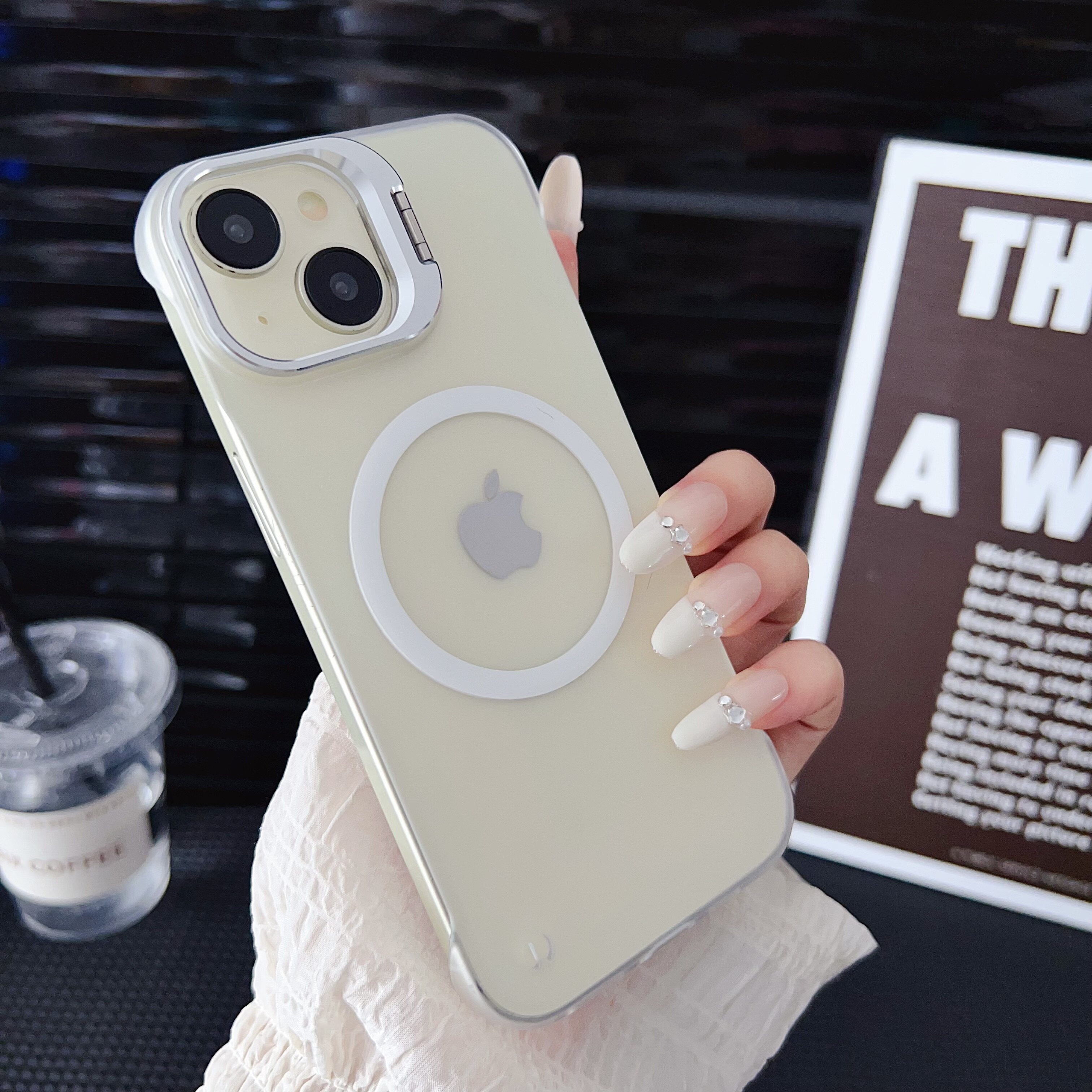 新款无边框苹果16promax手机壳镜头金属支架iPhone15pro高透防摔14超薄透明13高级感男女Magsafe磁吸散热外壳