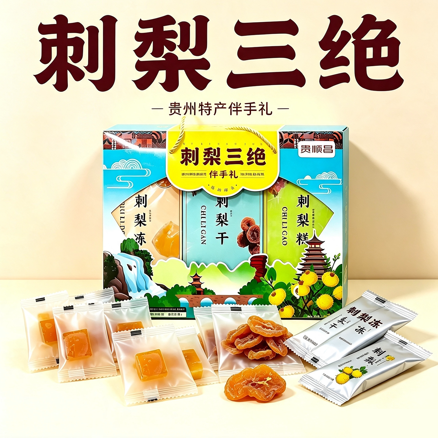 贵州特产贵顺昌刺梨三绝刺梨干刺梨糕刺梨冻伴手礼零食送人蜜饯