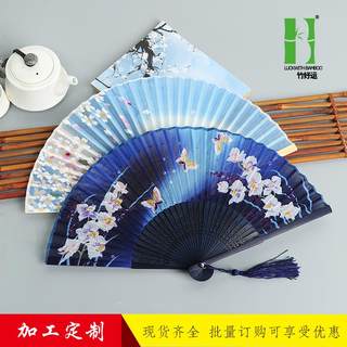中国风舞蹈扇折叠扇子日式工艺礼品竹扇广告扇绢布古风折扇
