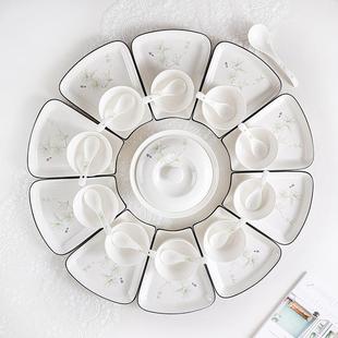 爆款陶瓷扇形盘团圆聚会乔迁过年餐具套装饭碗菜盘小勺加厚盘子