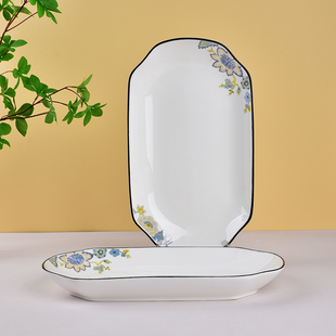 鱼盘陶瓷套装餐具蒸鱼专用盘子家用釉上彩耐高温可微波加热鱼盘